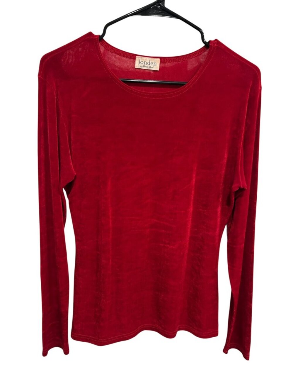 Jonden By Linda Leal Red Velvet Long Sleeve Crew Neck Top Vampirecore 80s Retro
